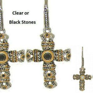 Cable cross Earrings  BLACK STONES NWT